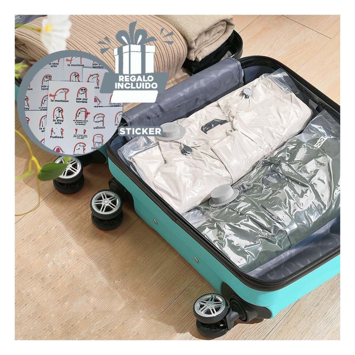 FUNDA AL VACIO VERSATIL PARA CLOSET Y CAJONES TRANSPARENTE EMPAQUE GRIS YREGALO STICKER - 1