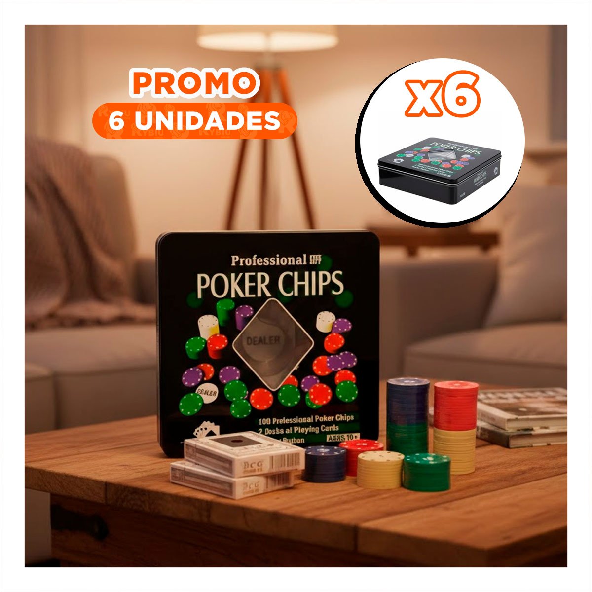 PACK6 COLECCION CLASICA DE POKER NEGRO PARA JUEGOS DE MESA YREGALO STICKER - 1