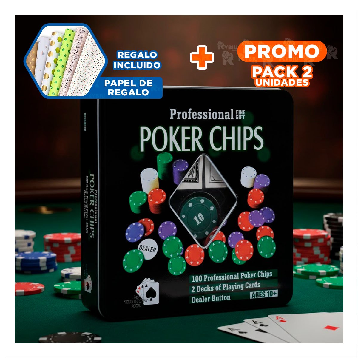 PACK2 JUEGO COMPLETO DE POKER NEGRO PARA JUEGOS DE MESA EN EL HOGAR YPAPEL REGALO - 1