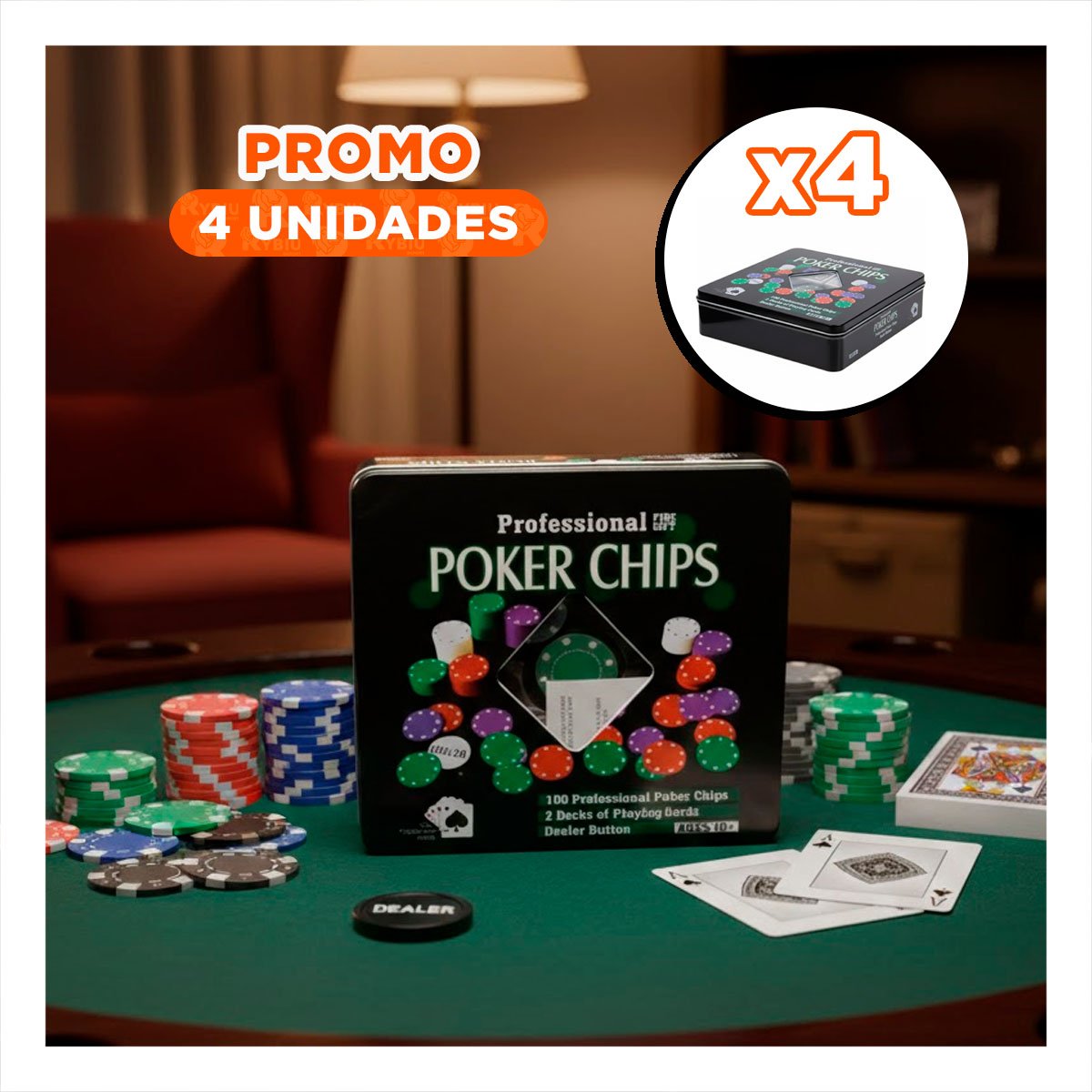 PACK4 KIT COMPLETO DE POKER NEGRO PARA JUEGOS DE MESA EN EL HOGAR - 1