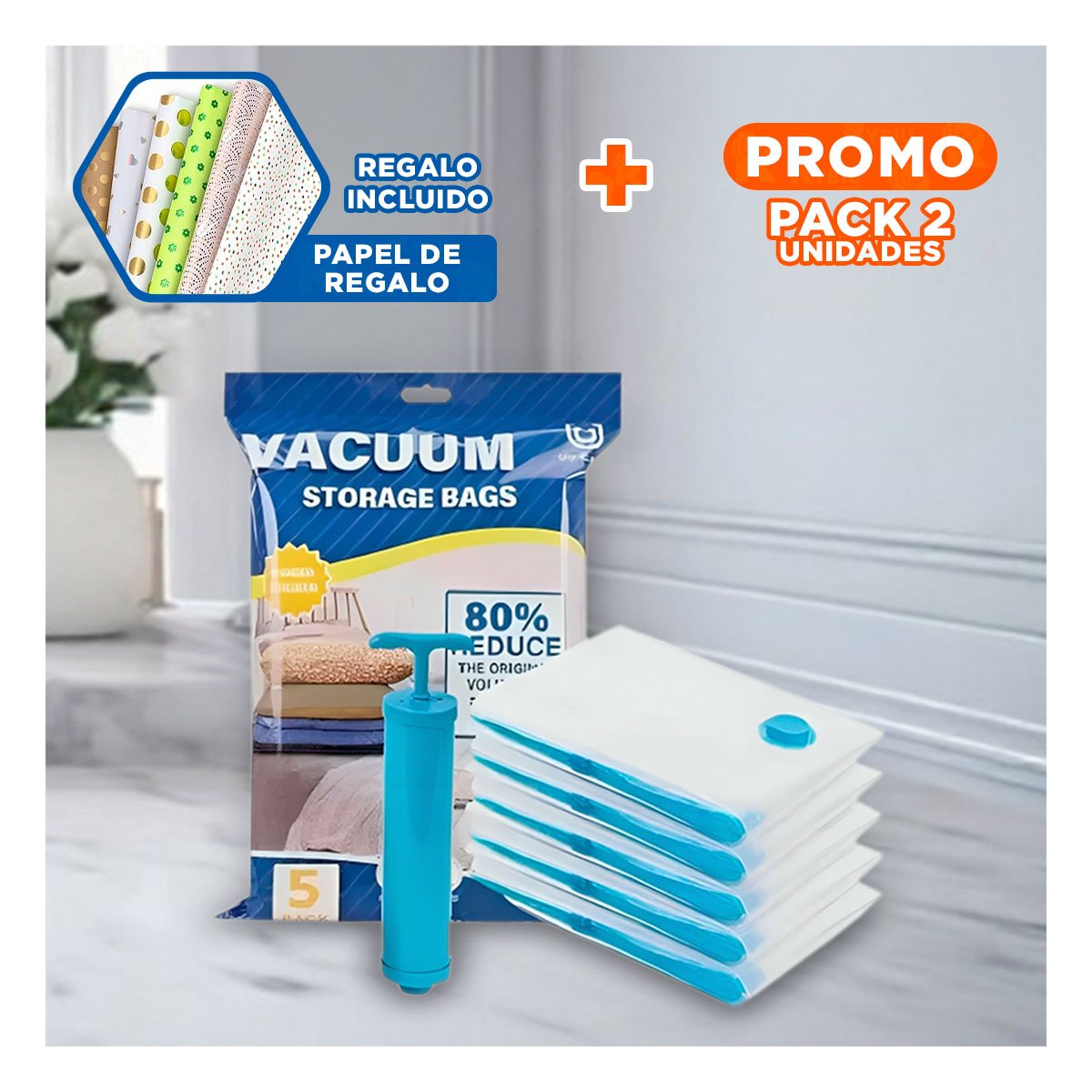 PACK2 PROTECCION AL VACIO CON BOLSAS Y SUCCIONADOR PARA TEXTILES YPAPEL REGALO - 1