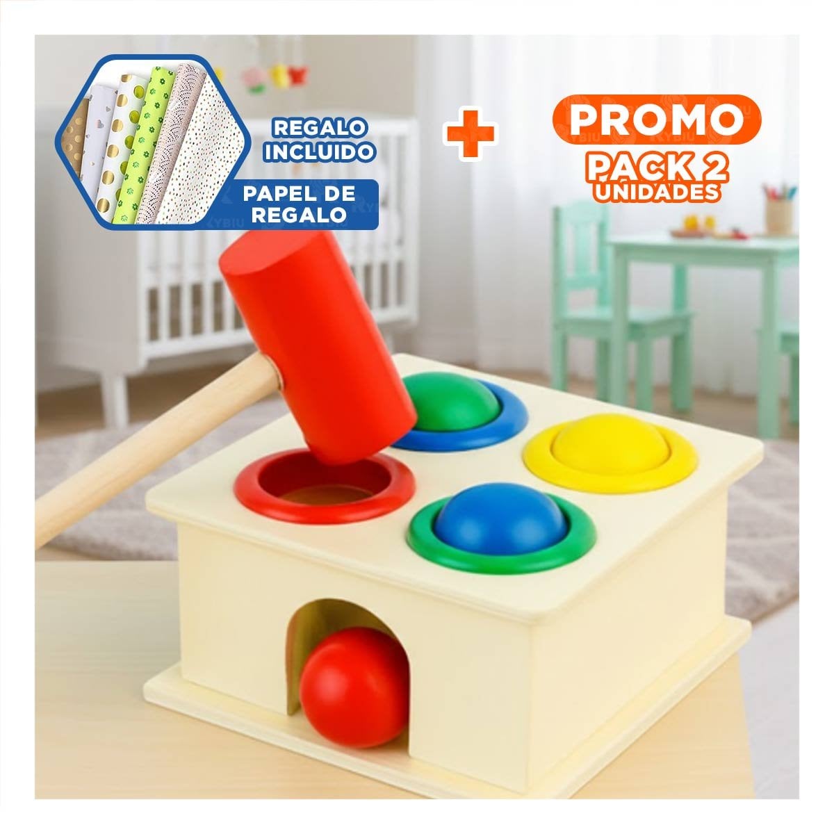 PACK2 PLATAFORMA GOLPEA LA PELOTA MULTICOLOR JUEGO INTERACTIVO PARA HOGAR YPAPEL REGALO - 1