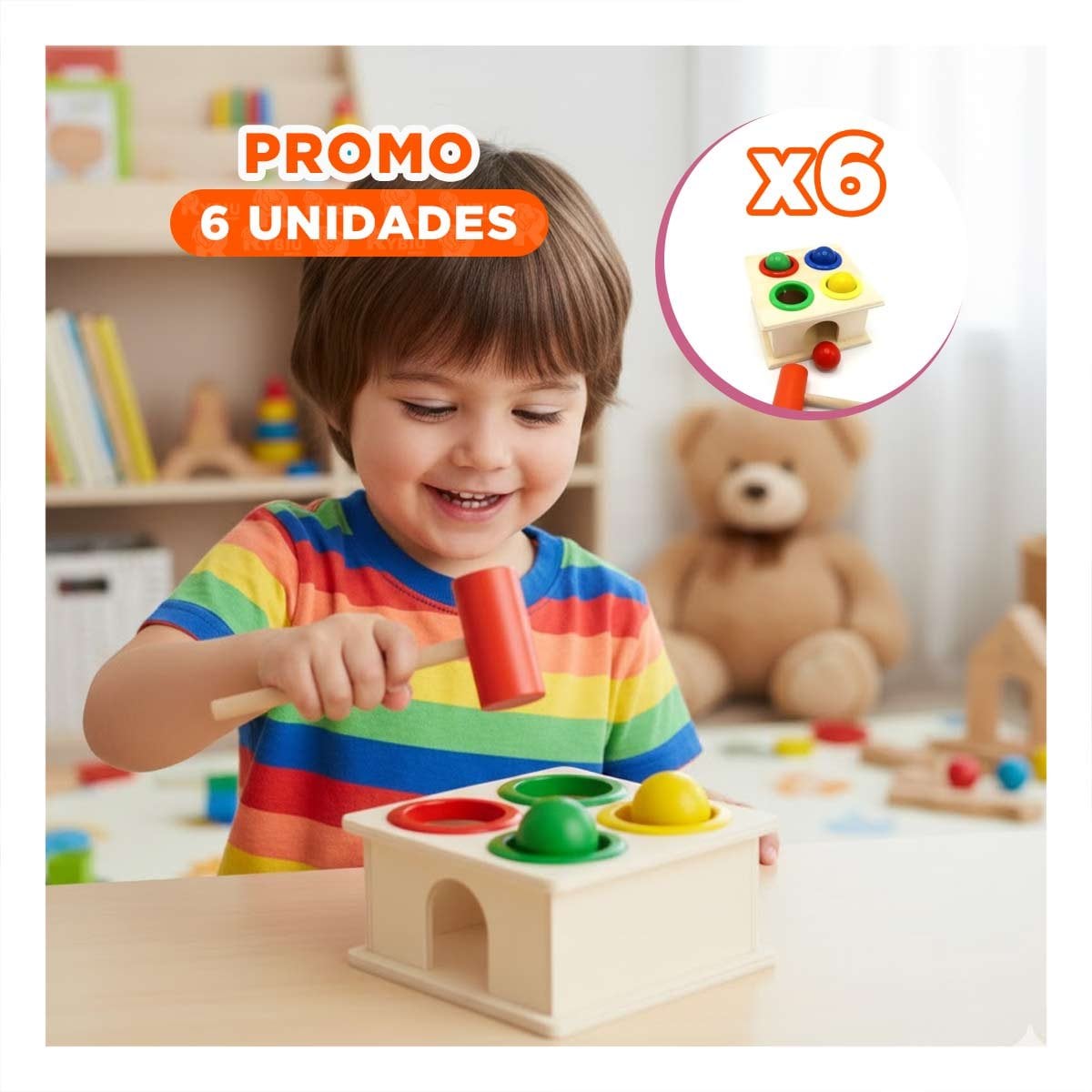 PACK6 ELEMENTO LUDICO GOLPEA LA PELOTA MULTICOLOR PARA CASA Y USO DIARIO YREGALO STICKER - 1