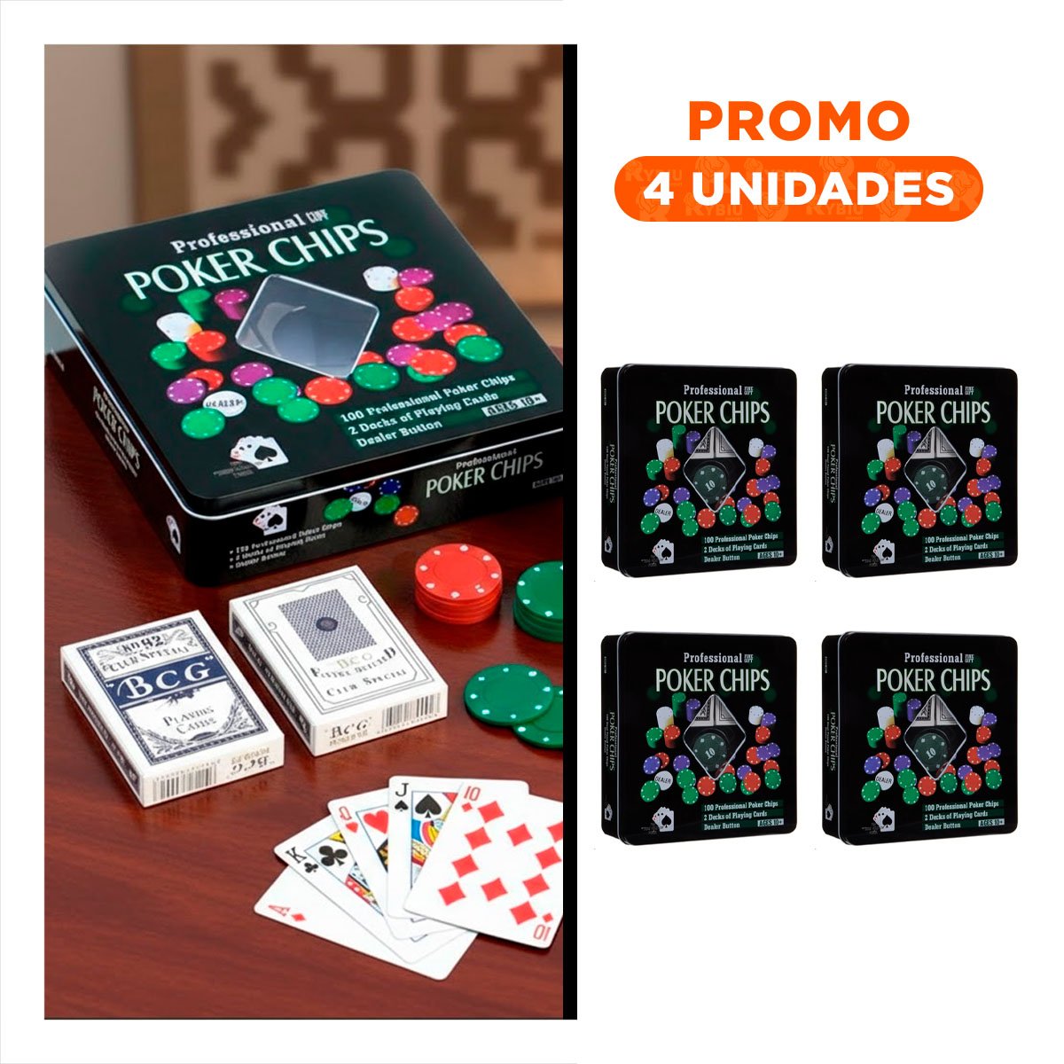 PACK4 ELEMENTOS CLASICOS DE POKER NEGRO PARA JUEGOS DE MESA YREGALO STICKER - 1