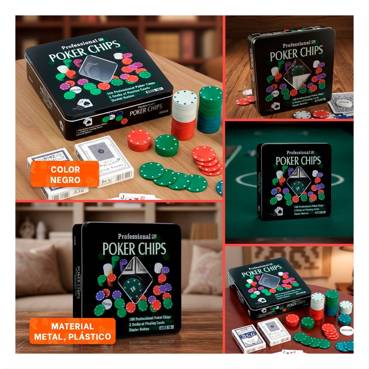 PIEZAS CLASICAS DE POKER NEGRO PARA JUEGOS DE MESA EN CASA - 5