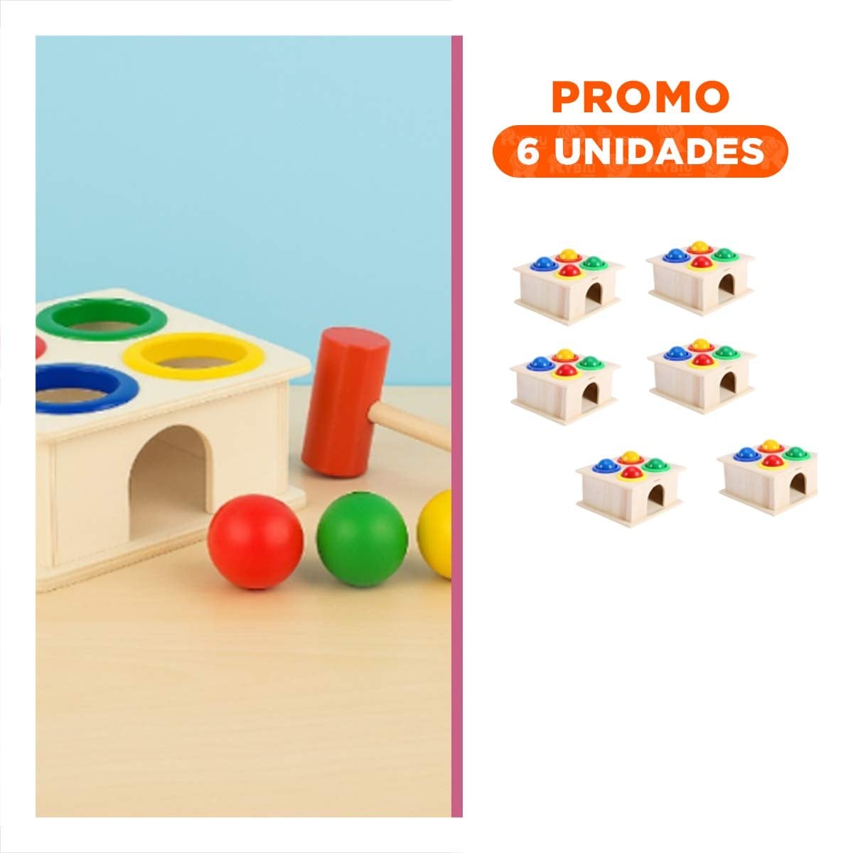 PACK6 CENTRO RECREATIVO GOLPEA LA PELOTA MULTICOLOR PARA FAMILIA - 1