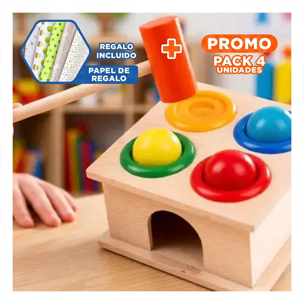PACK4 ESTRUCTURA LUDICA GOLPEA LA PELOTA MULTICOLOR PARA CASA Y USO FAMILIAR YPAPEL REGALO - 1