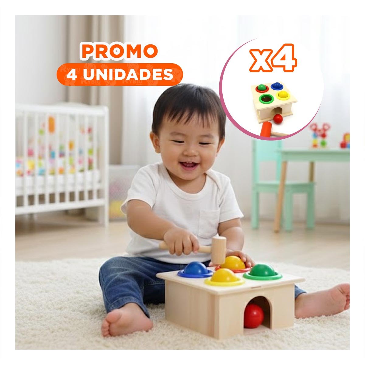 PACK4 MECANISMO GOLPEA LA PELOTA MULTICOLOR JUEGO DIDACTICO PARA HOGAR - 1