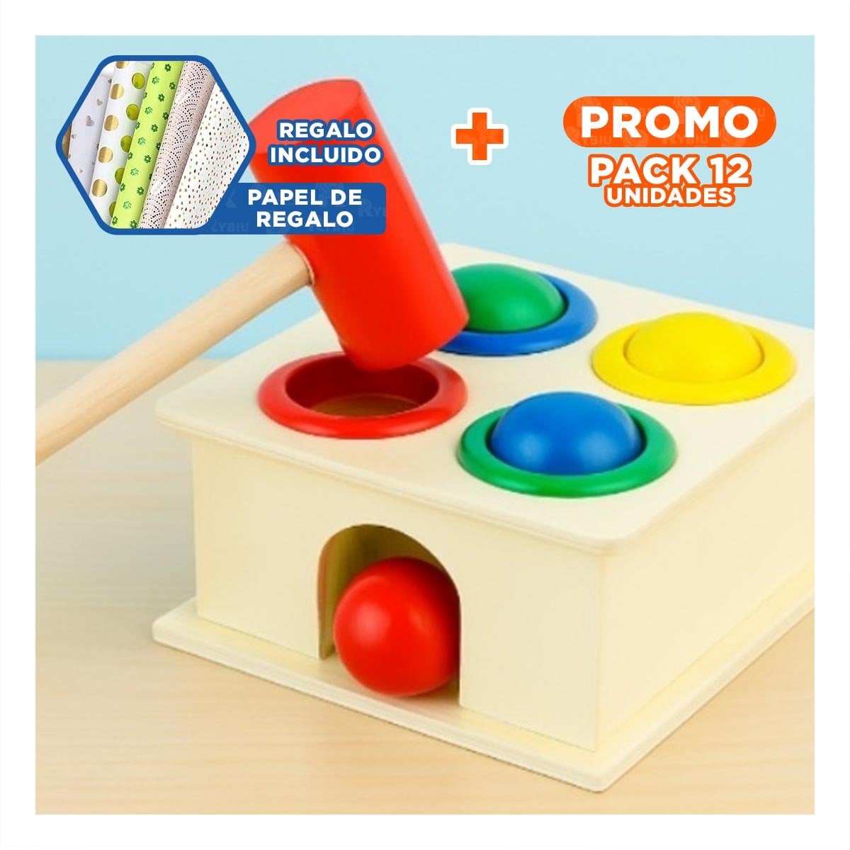 PACK12 ARTICULO LUDICO GOLPEA LA PELOTA MULTICOLOR PARA CASA YPAPEL REGALO - 1