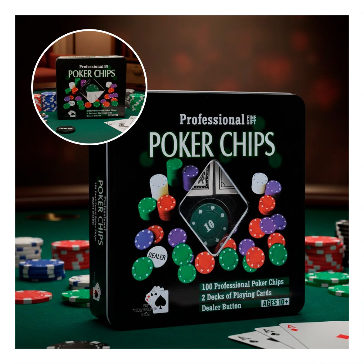 PACK6 MATERIAL CLASICO DE POKER NEGRO PARA JUEGOS DE MESA YPAPEL REGALO - 2