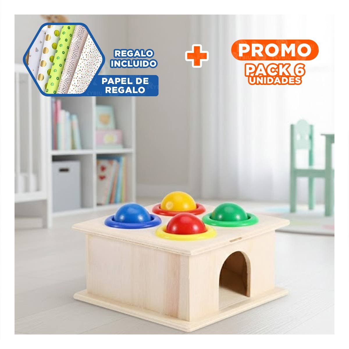 PACK6 BLOQUE DIDACTICO GOLPEA LA PELOTA MULTICOLOR PARA HOGAR YPAPEL REGALO - 1