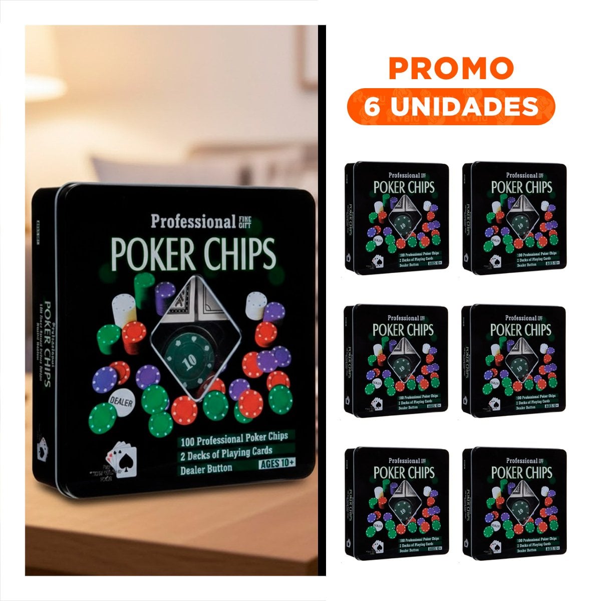 PACK6 COMPONENTES CLASICOS DE POKER NEGRO PARA JUEGOS DE MESA - 1