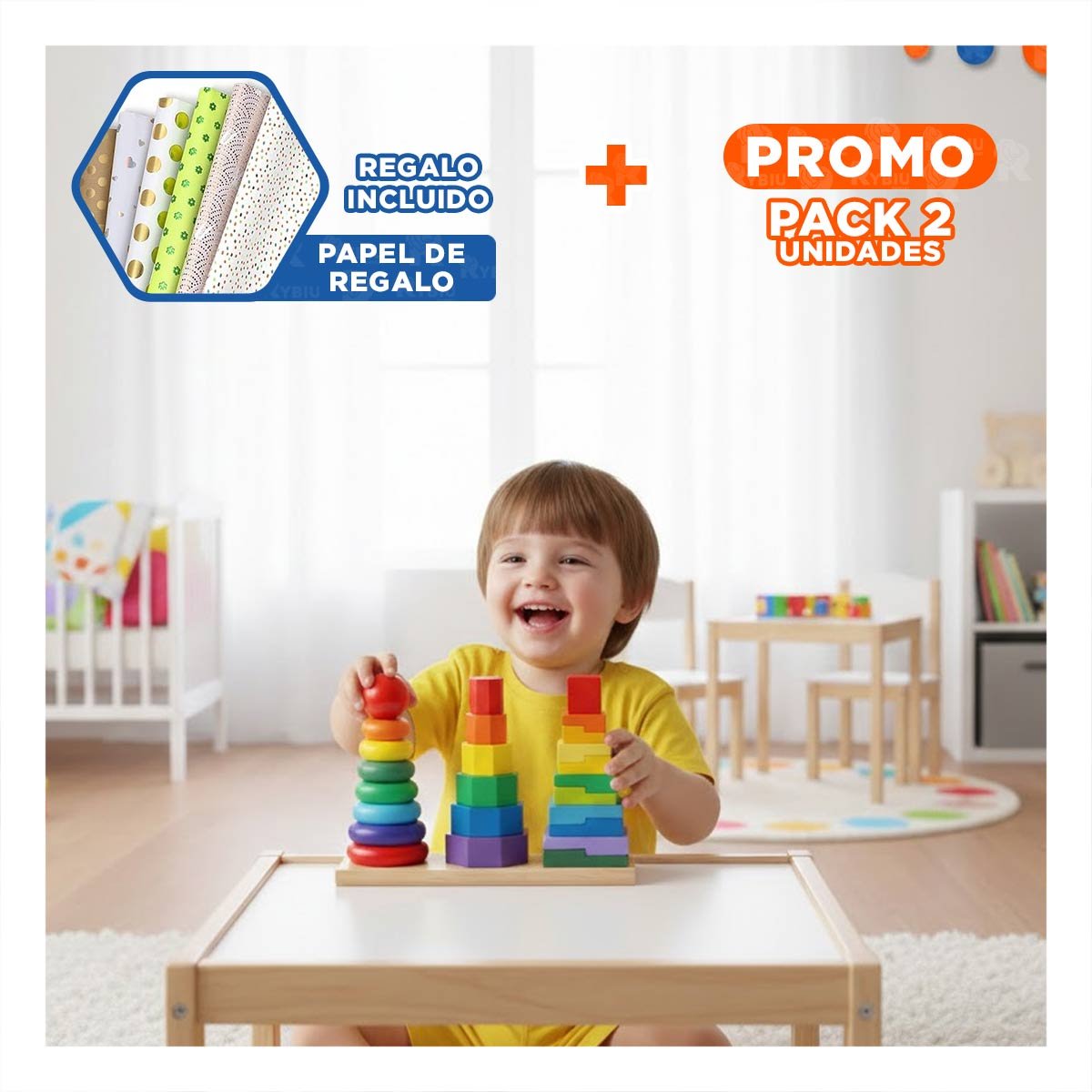 PACK2 ESTRUCTURAS APILABLES MULTICOLOR PARA JUEGO CREATIVO EN ESPACIOS DE CASA YPAPEL REGALO - 1