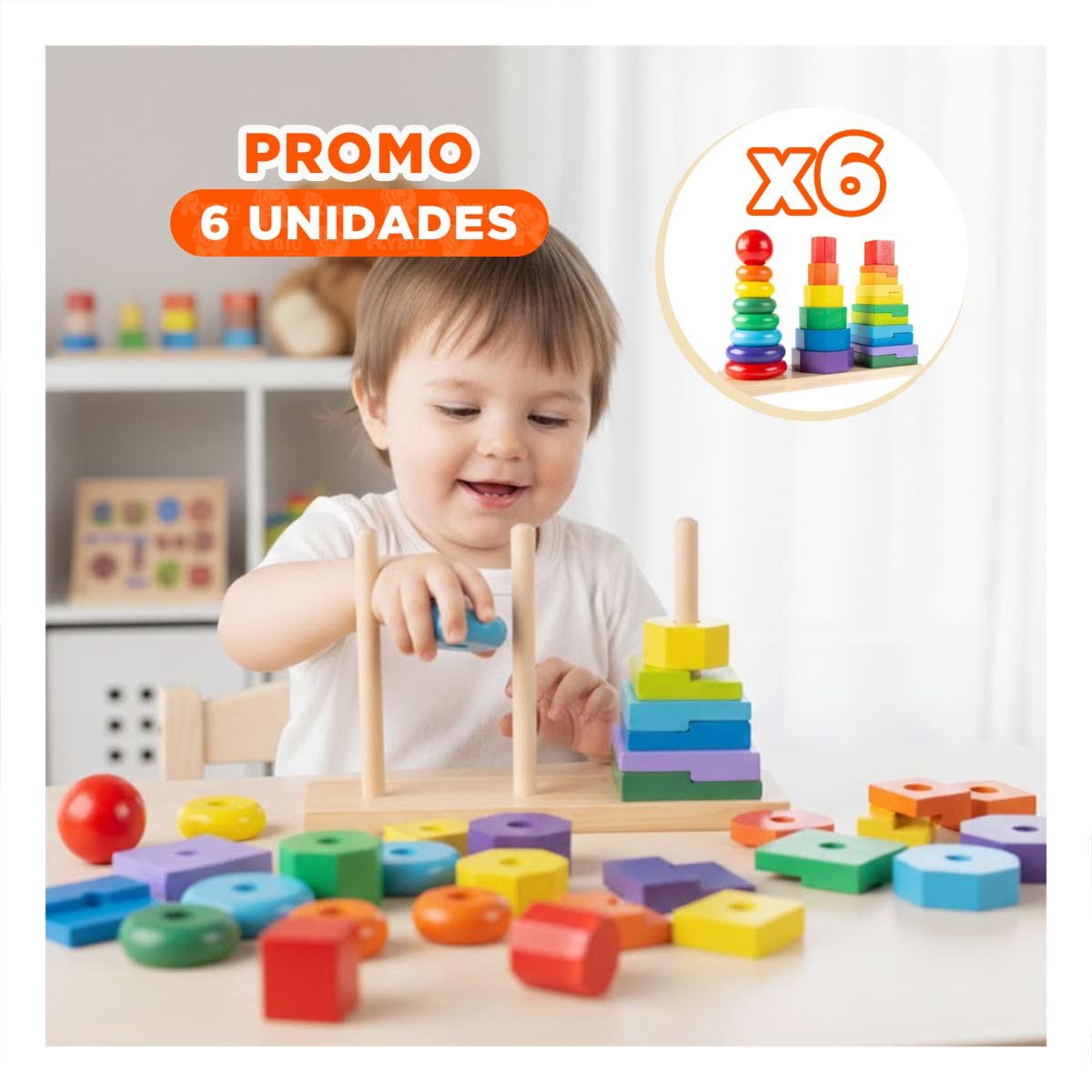 PACK6 FIGURAS APILABLES MULTICOLOR PARA JUEGO CREATIVO EN ESPACIOS DE CASA YREGALO STICKER - 1