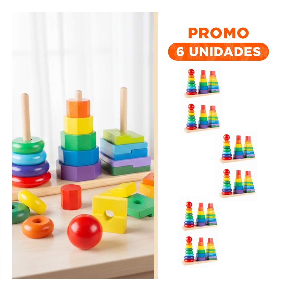 PACK6 FORMAS APILABLES MULTICOLOR PARA JUEGO CREATIVO EN ESPACIOS DE CASA - 1