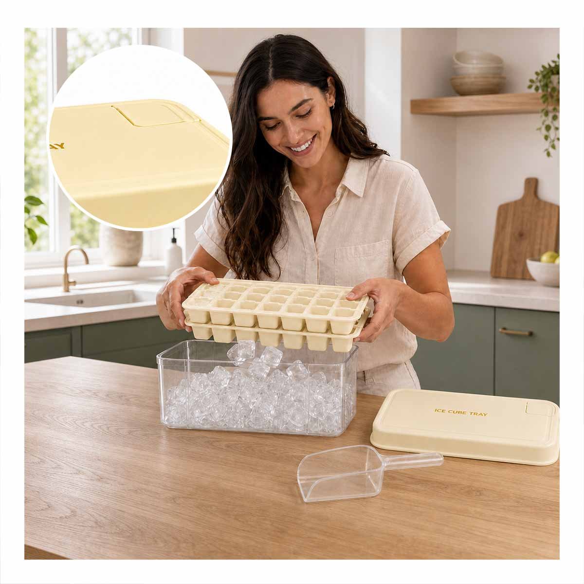 PACK6 CUBETERA PARA CUBOS BEIGE CON MOLDE DE HIELO DOBLE YREGALO STICKER - 2