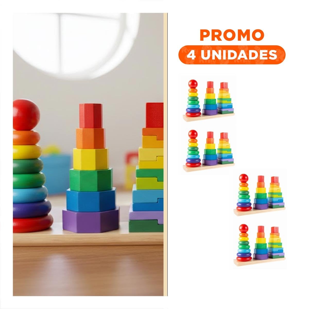 PACK4 COLUMNAS APILABLES MULTICOLOR PARA JUEGO CREATIVO EN ESPACIOS DE CASA YREGALO STICKER - 1