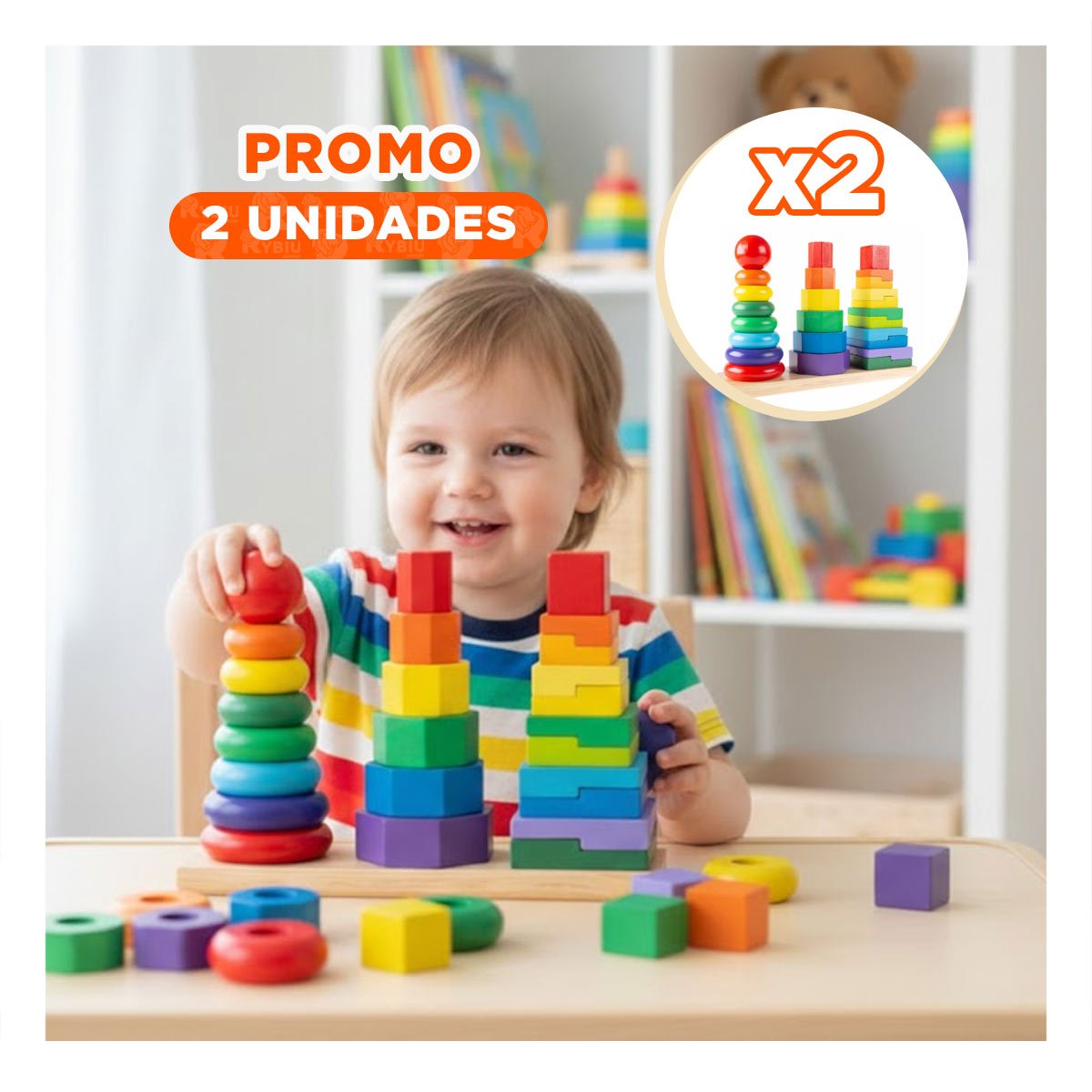 PACK2 BLOQUES APILABLES MULTICOLOR PARA JUEGO CREATIVO EN ESPACIOS DE CASA YREGALO STICKER - 1