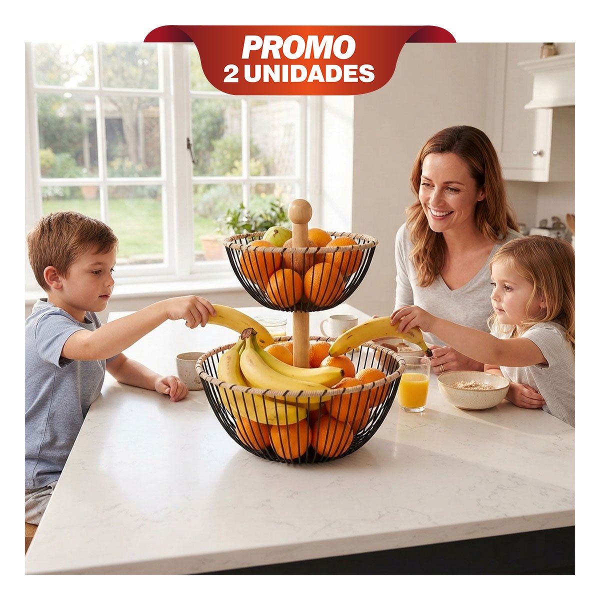 PACK2 FRUTERO CON DISEÑO CIRCULAR DE 2 NIVELES PARA DECORACION DEL HOGAR YREGALO STICKER - 1