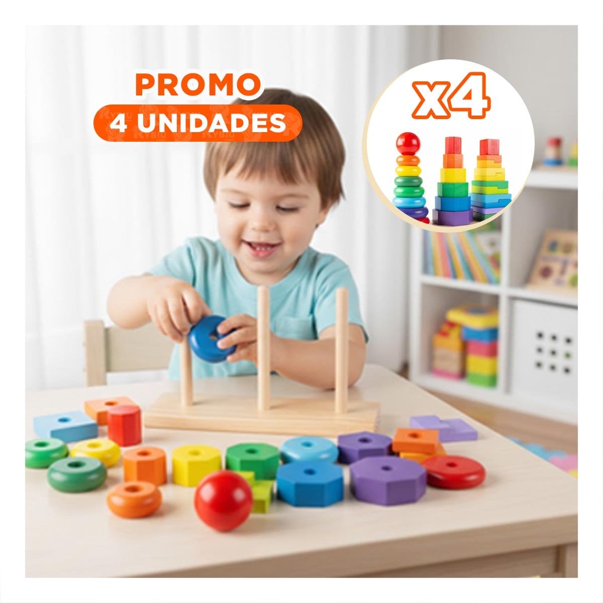 PACK4 PIEZAS APILABLES MULTICOLOR PARA JUEGO CREATIVO EN ESPACIOS DE CASA - 1