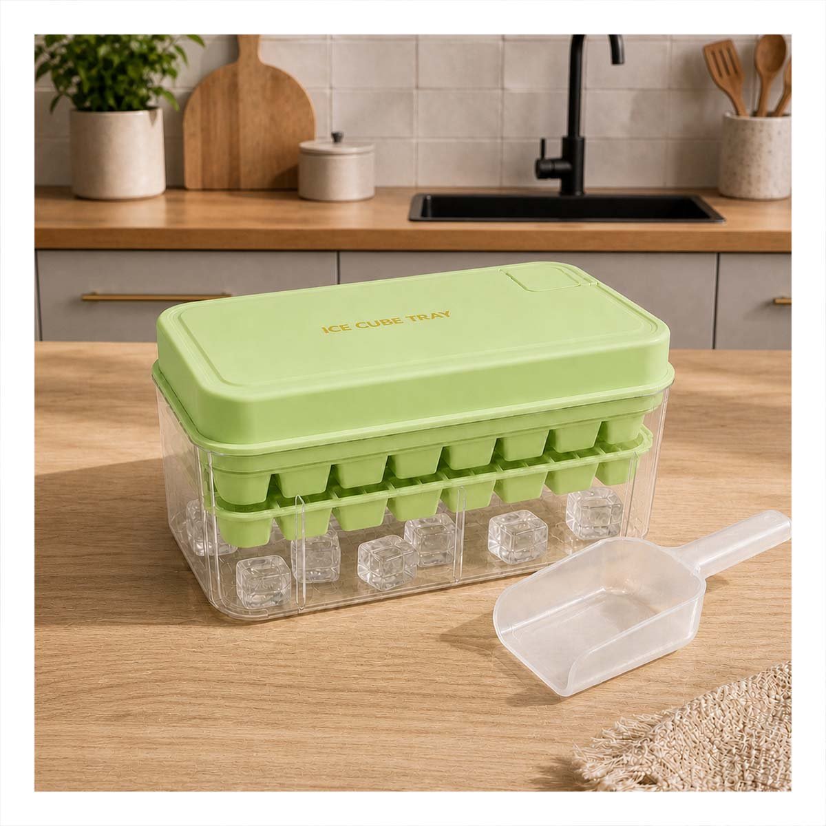 PACK2 HIELERA DE HIELO VERDE CON BANDEJAS DOBLES PARA CUBOS YPAPEL REGALO - 2