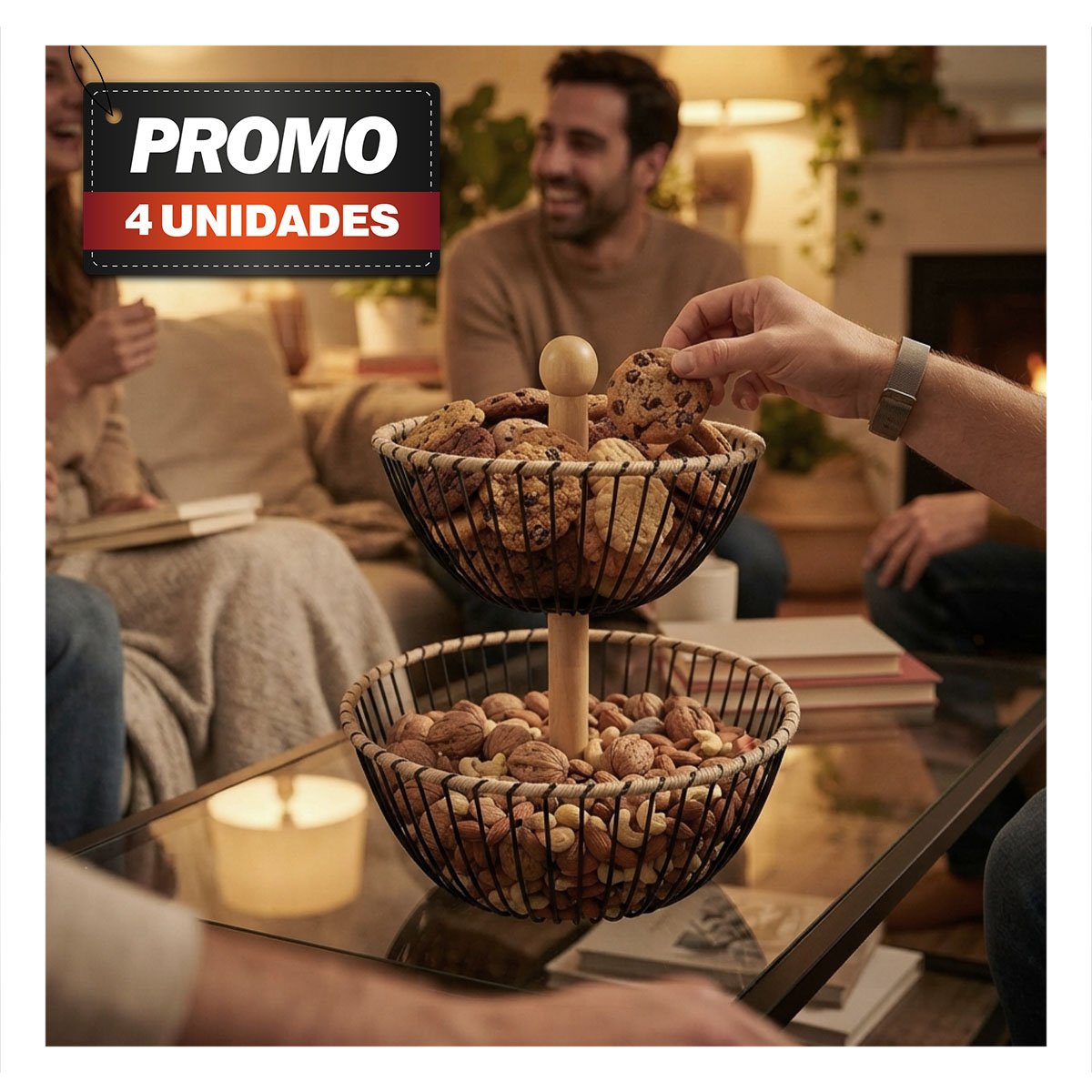 PACK4 CESTA DE 2 NIVELES CON DISEÑO RAYAS PARA COCINA MODERNA YPAPEL REGALO - 1