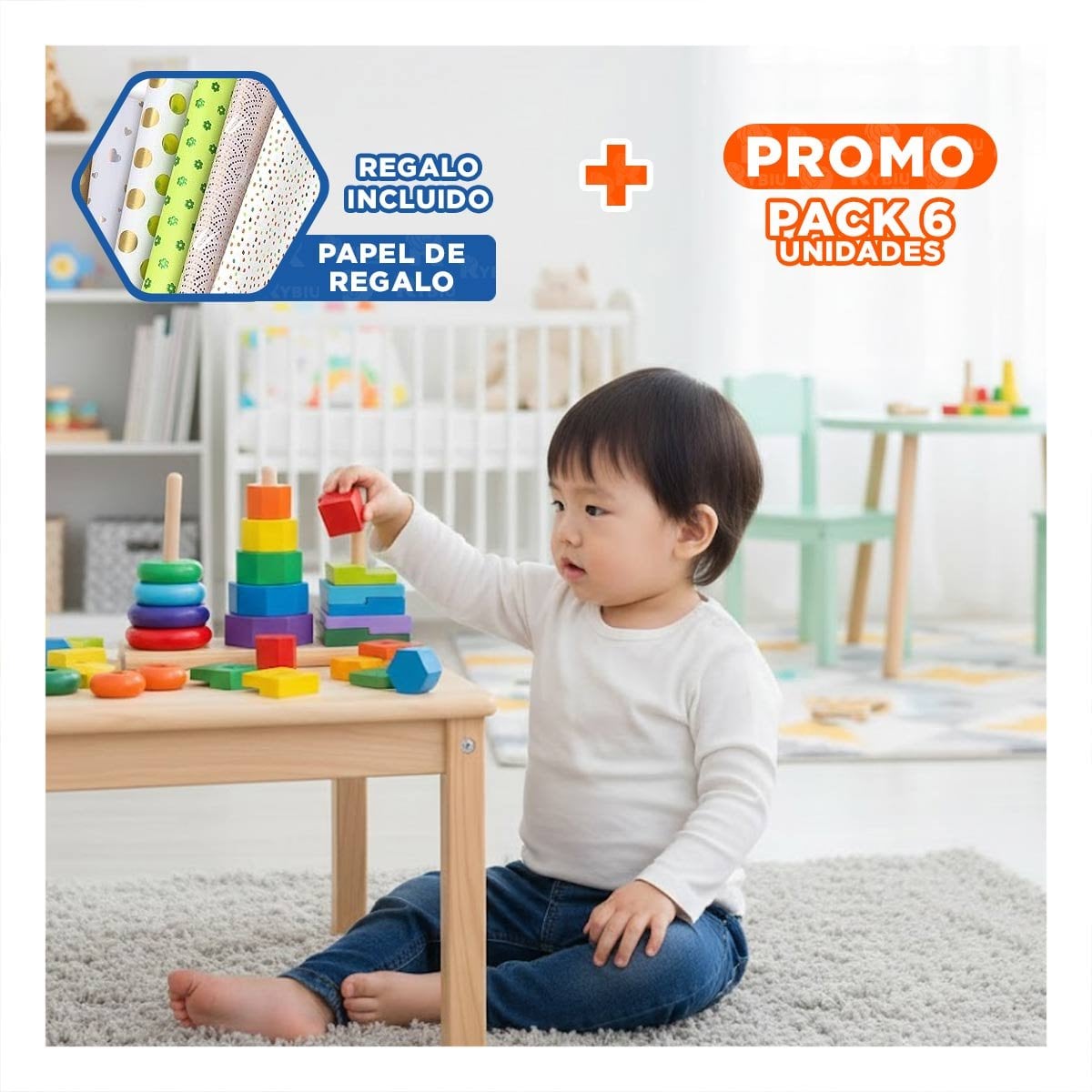 PACK6 MODULOS APILABLES MULTICOLOR PARA JUEGO CREATIVO EN ESPACIOS DE CASA YPAPEL REGALO - 1
