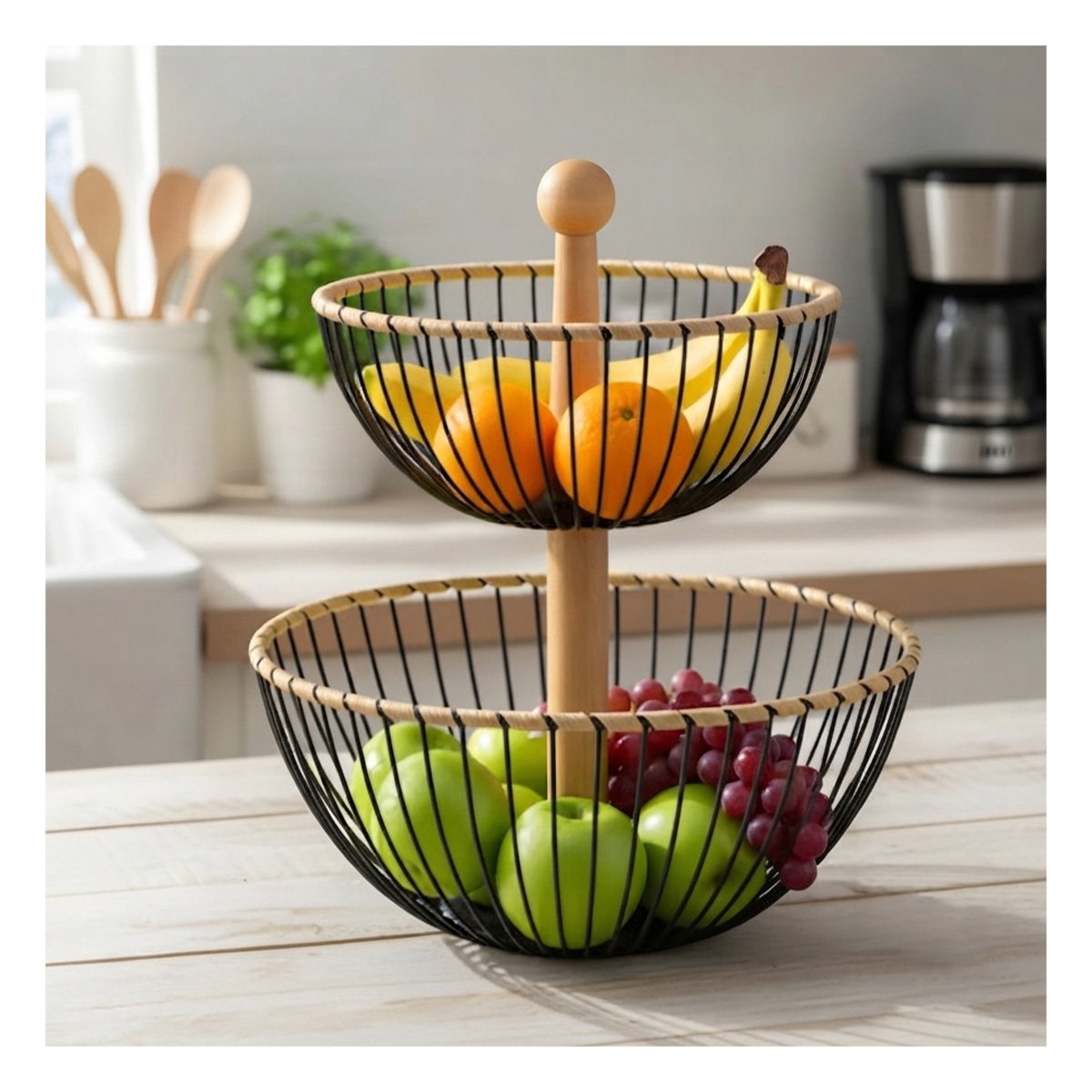PACK2 CANASTO DE FRUTAS CON 2 NIVELES Y DISEÑO RAYAS DECORATIVAS - 2