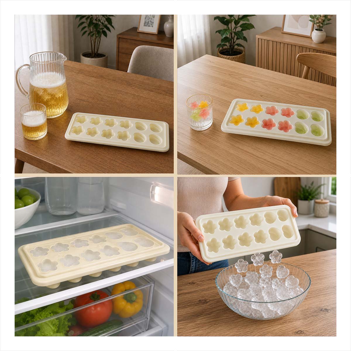 CUBETERA DE COCINA PARA HIELO ESTRELLA FLOR CORAZON CREMA Y REGALO STICKER - 3