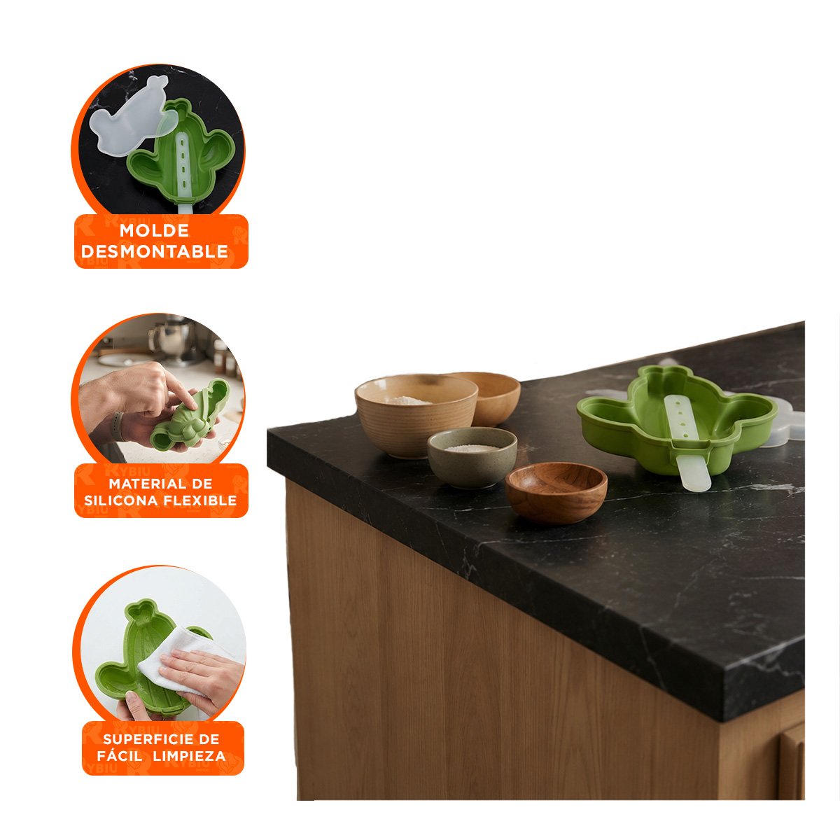 MOLDE CAPTUS VERDE PARA HELADOS CASEROS CON DISEÑO REUTILIZABLE - 4