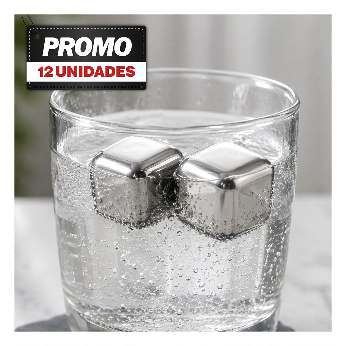 PACK12 SET DE ACCESORIOS PARA BEBIDAS CON CUBOS REUTILIZABLES METALICOS - 1