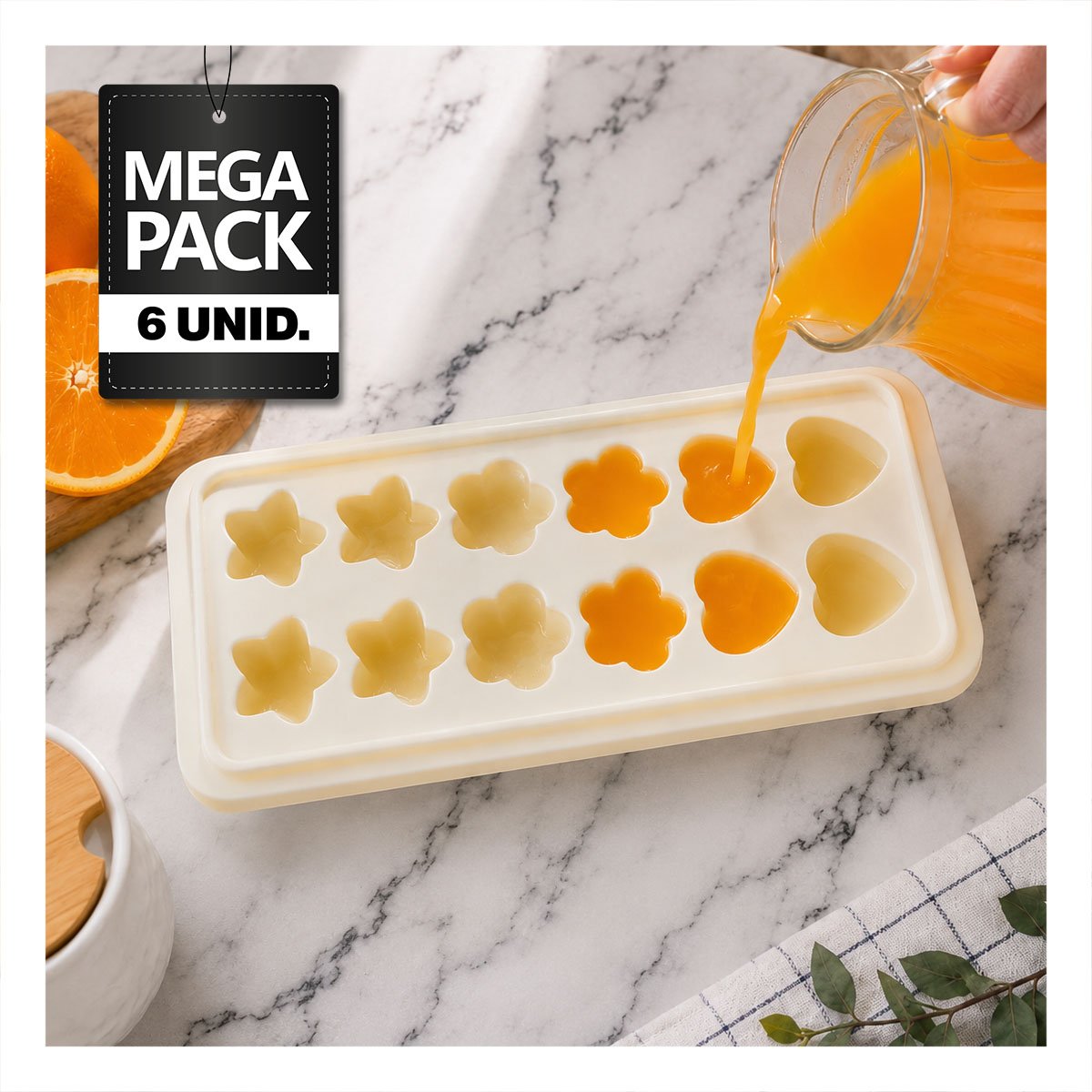 PACK6 HIELERA CREMA CON 12 ESPACIOS PARA HACER HIELO - 1