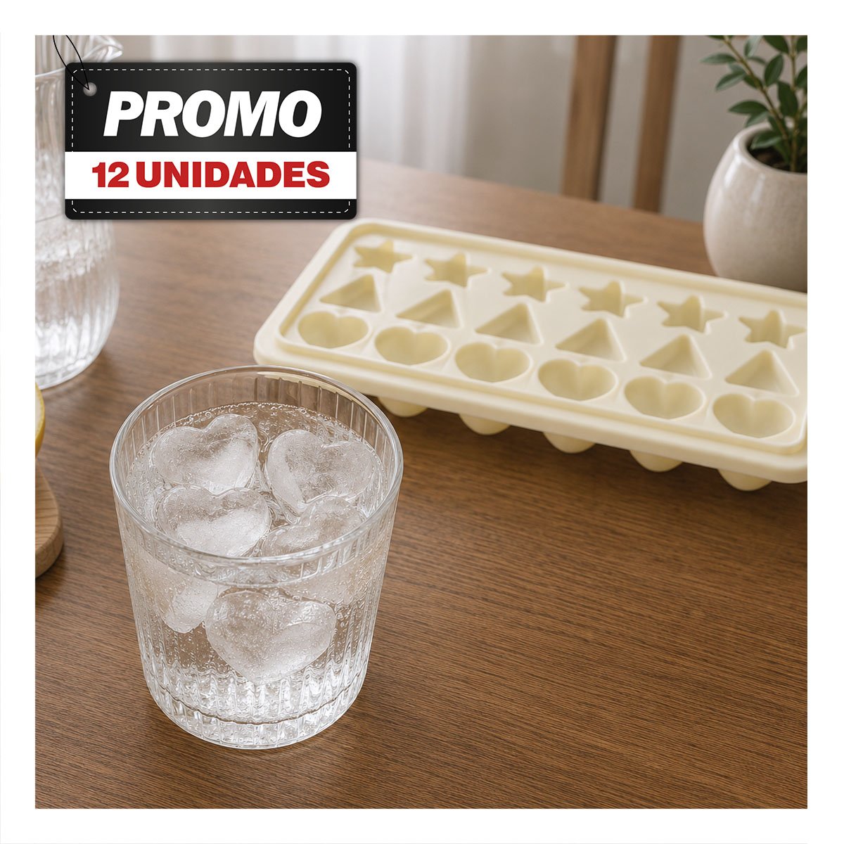 PACK12 CUBETERA DE HIELO CREMA CON FORMAS ESTRELLA TRIANGULO CORAZON - 1