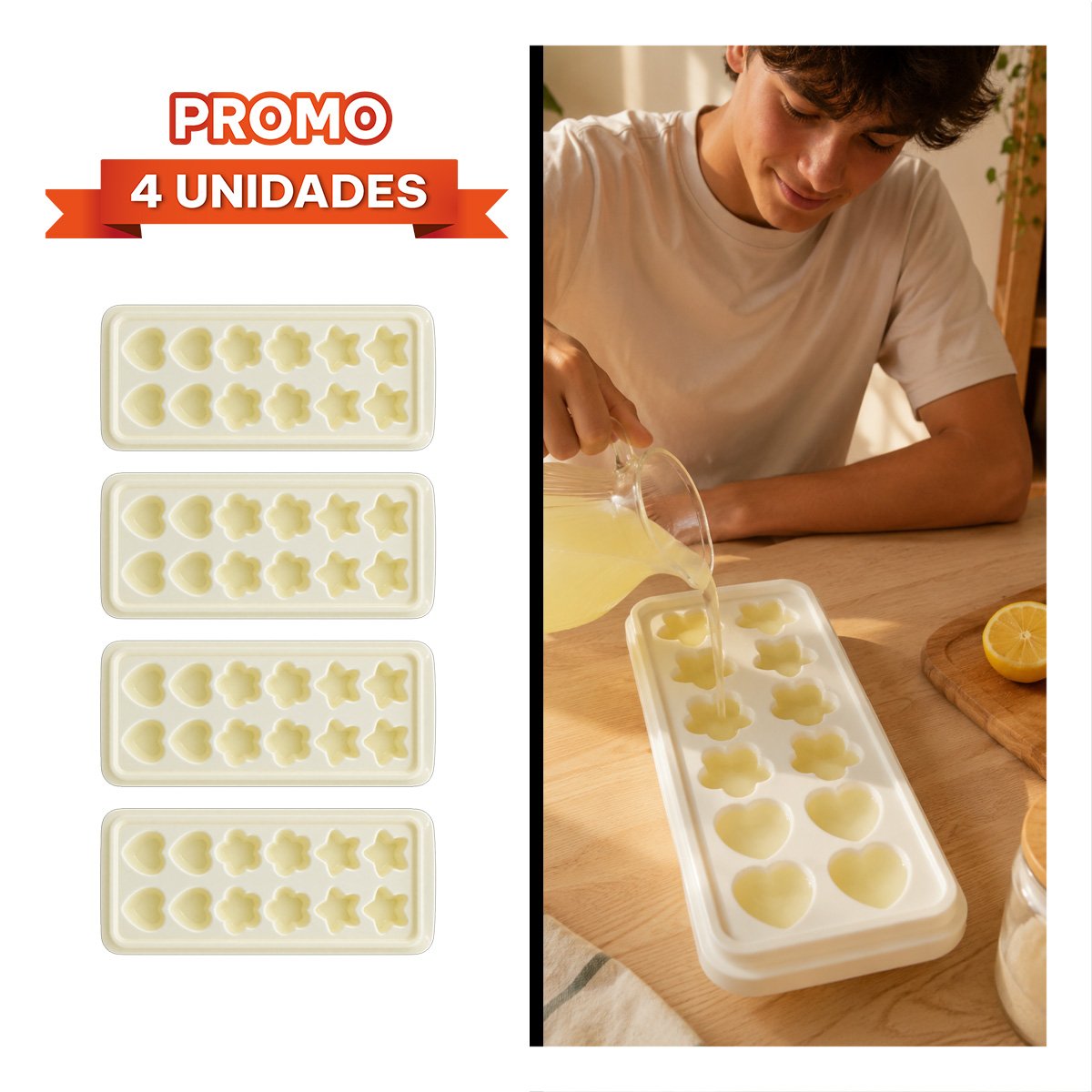 PACK4 CUBETERA PARA BEBIDAS FRIAS CON HIELO DE FORMAS ESPECIALES YREGALO STICKER - 1