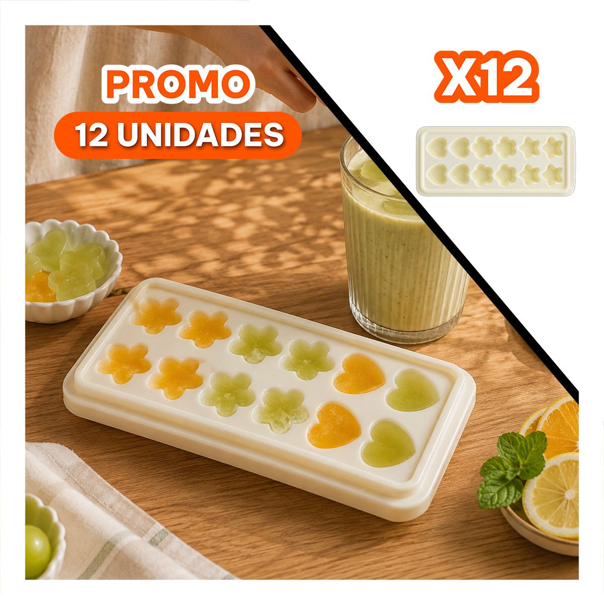PACK12 MOLDE CREMA PARA CREAR HIELO CON FIGURAS EN COCINA YREGALO STICKER - 1