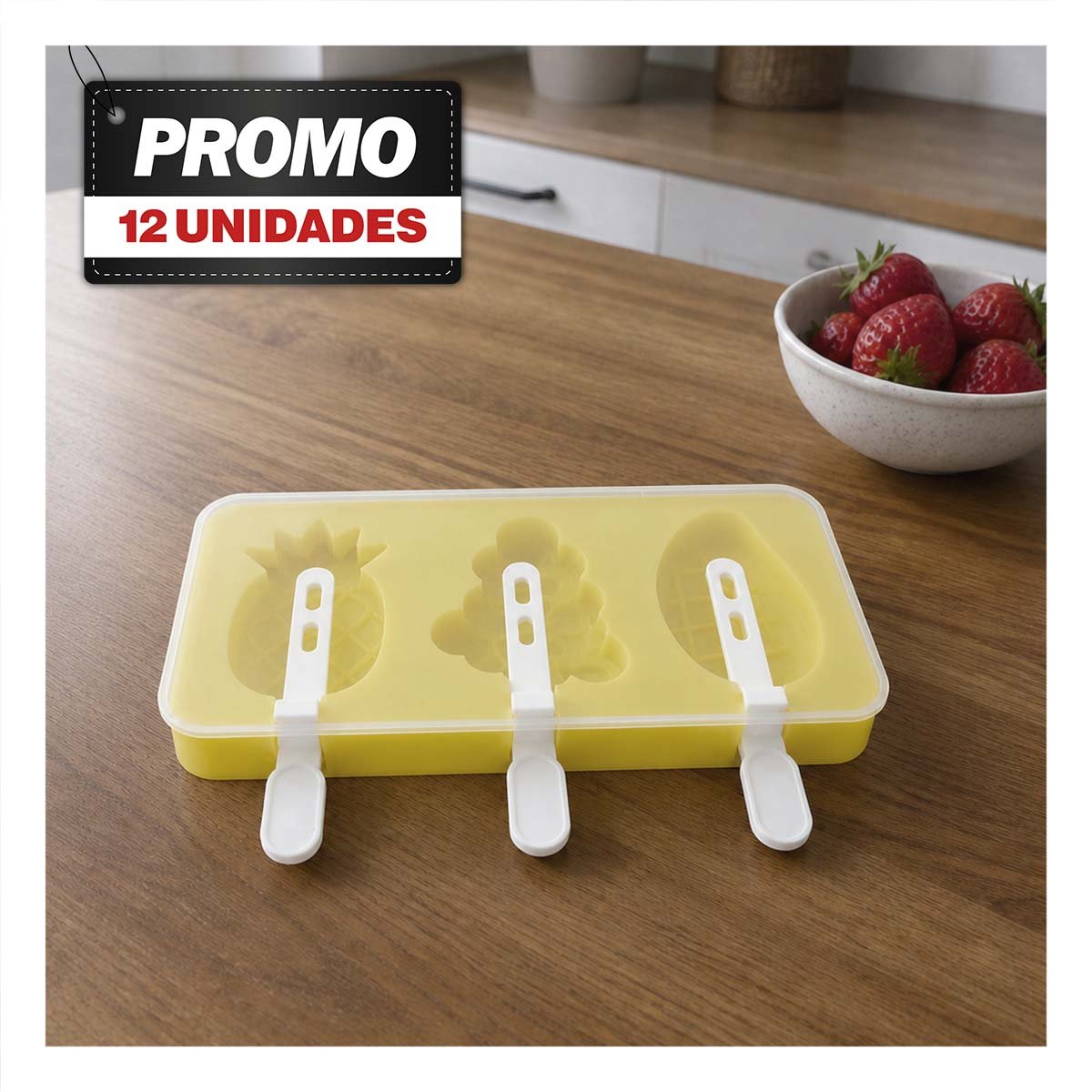 PACK12 MOLDE REUTILIZABLE PARA HELADOS PIÑA UVA MANGO AMARILLO - 1