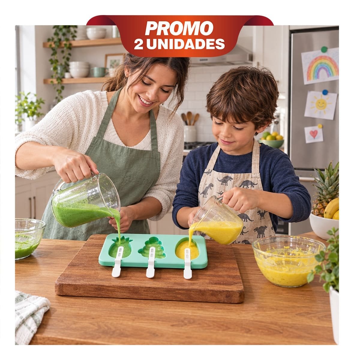 PACK2 HELADERA DE COCINA PARA PREPARAR HELADOS PIÑA UVA MANGO VERDE YPAPEL REGALO - 1