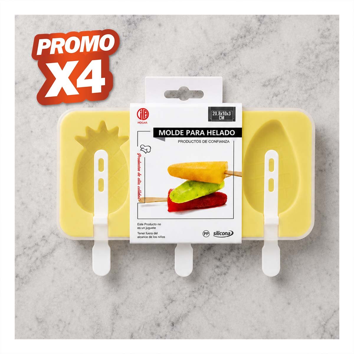 PACK4 RECIPIENTE PARA HELADOS FRIOS PIÑA UVA MANGO AMARILLO REUTILIZABLE YPAPEL REGALO - 1