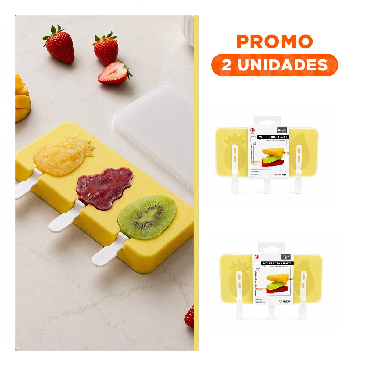 PACK2 MOLDE DE COCINA PARA HACER HELADOS CASEROS CON TRES SABORES YREGALO STICKER - 1