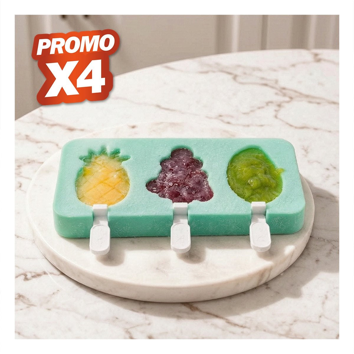 PACK4 RECIPIENTE PARA HELADOS FRIOS PIÑA UVA MANGO VERDE REUTILIZABLE YPAPEL REGALO - 1