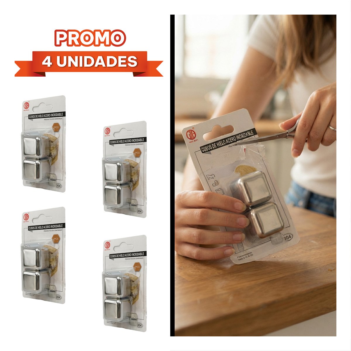 PACK4 CONJUNTO DE ACERO REUTILIZABLE CON CUBOS PARA ENFRIAR REFRESCOS YREGALO STICKER - 1