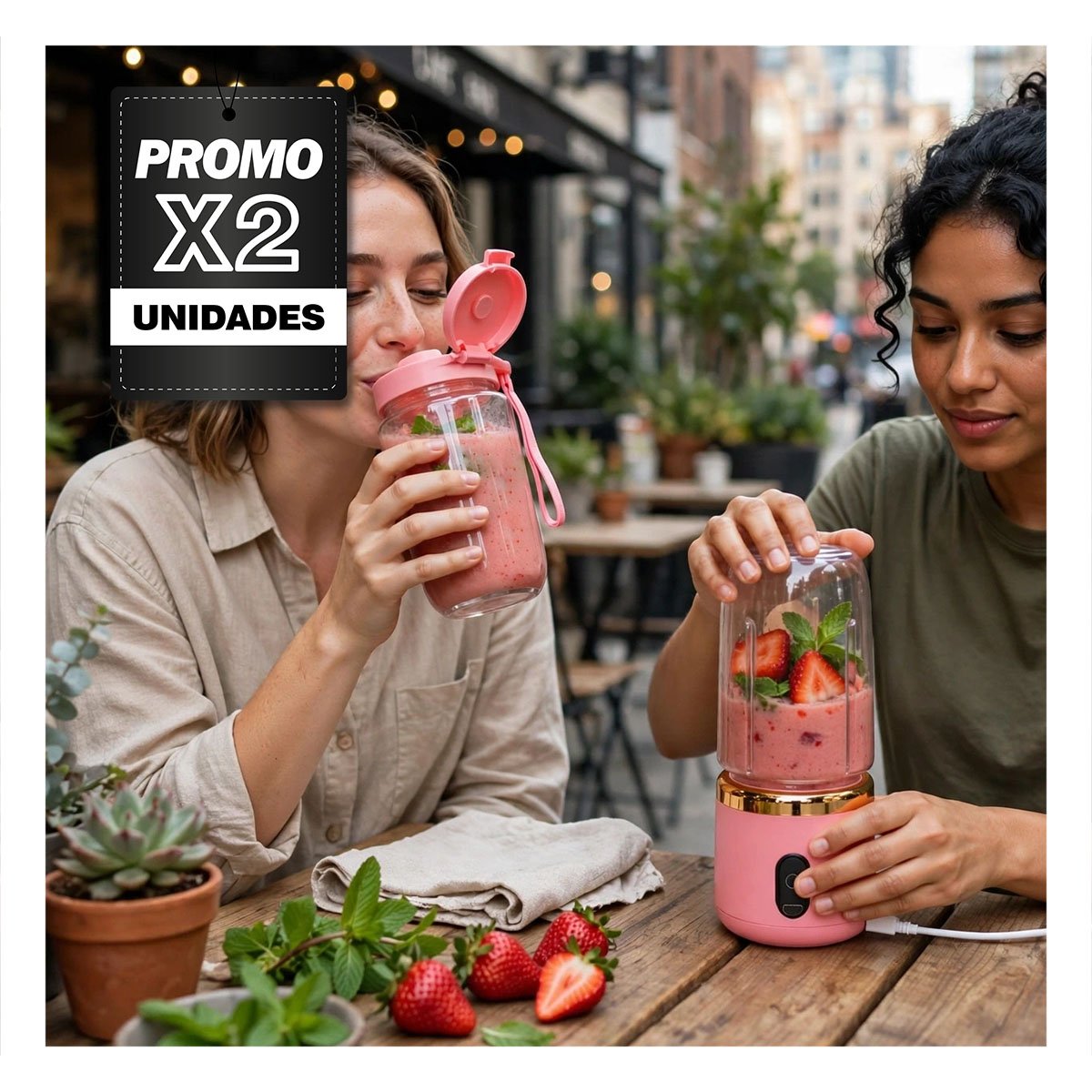 PACK2 MEZCLADOR PORTATIL ROSADO PARA BEBIDAS CON VASO REUTILIZABLE 400ML YPAPEL REGALO - 1