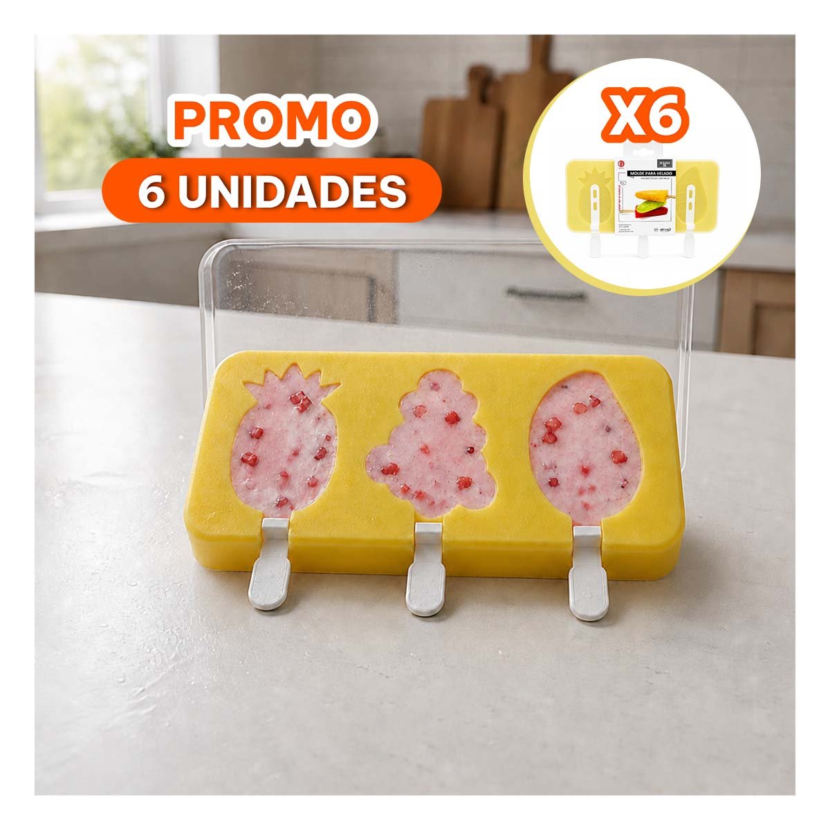 PACK6 PREPARADOR DE COCINA PARA HELADOS CASEROS DE TRES SABORES YREGALO STICKER - 1