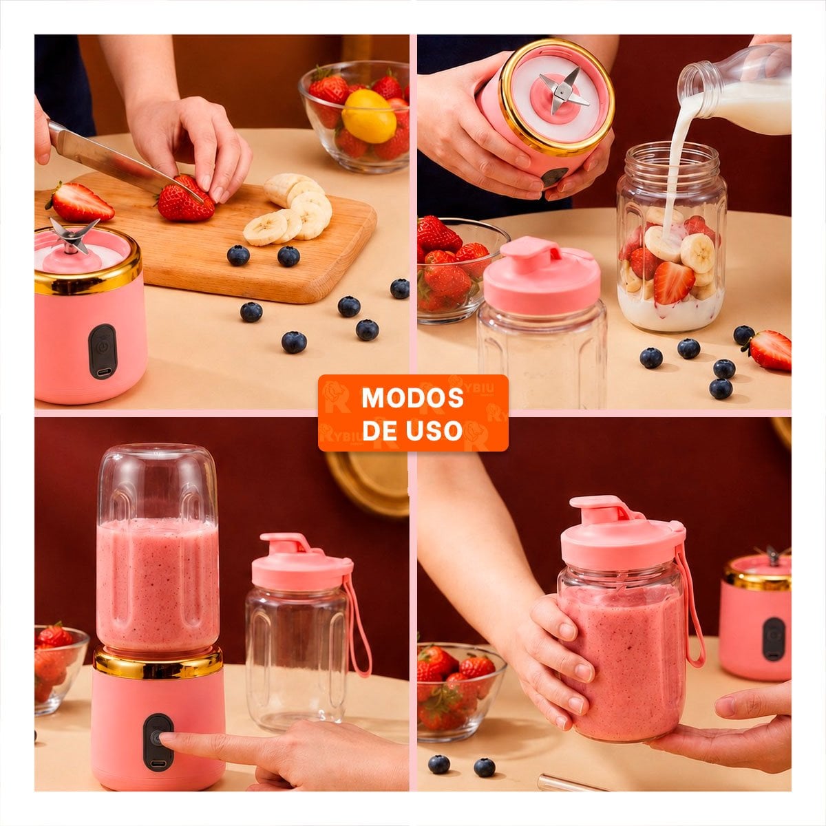 MEZCLADOR DE BATIDOS ROSADO PORTATIL CON VASO PRACTICO 400ML Y REGALO STICKER - 3