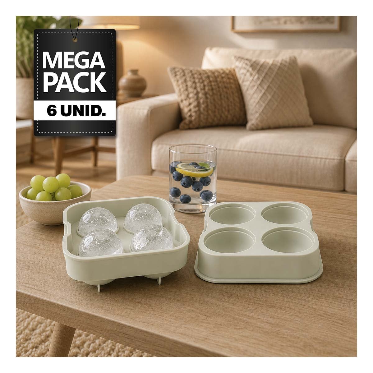PACK6 HIELERA DE COCINA PARA HACER HIELO BLANCO EN FORMA REDONDA - 1