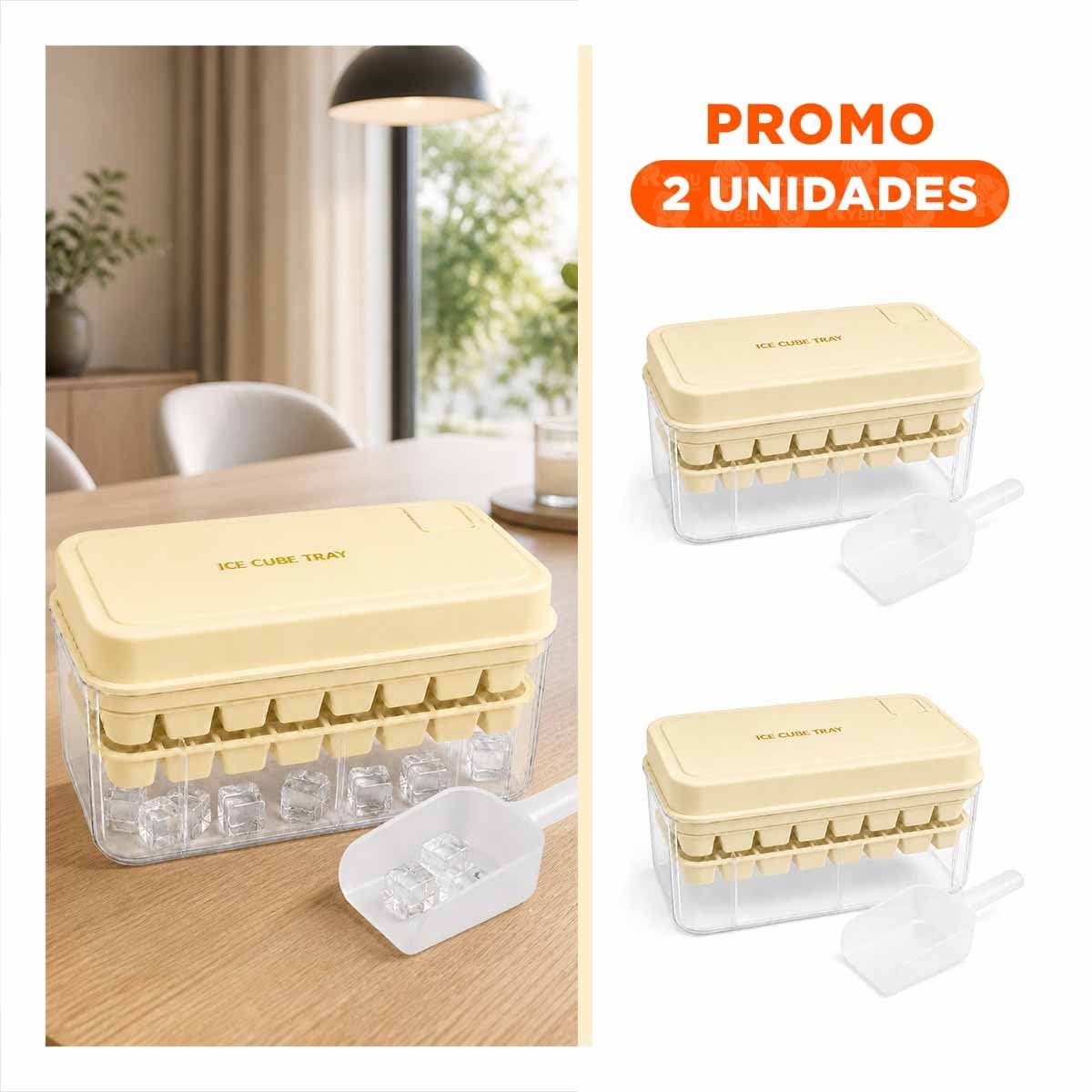 PACK2 CUBETERA BEIGE PARA CONGELAR HIELO CON MOLDE DE CUBOS - 1