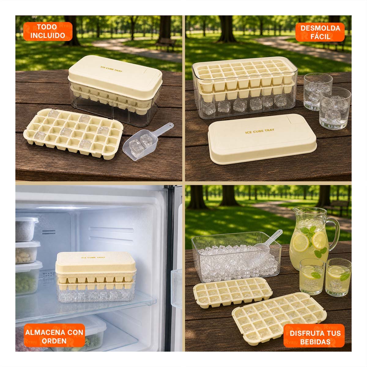 PACK2 CUBETERA BEIGE PARA CONGELAR HIELO CON MOLDE DE CUBOS - 4