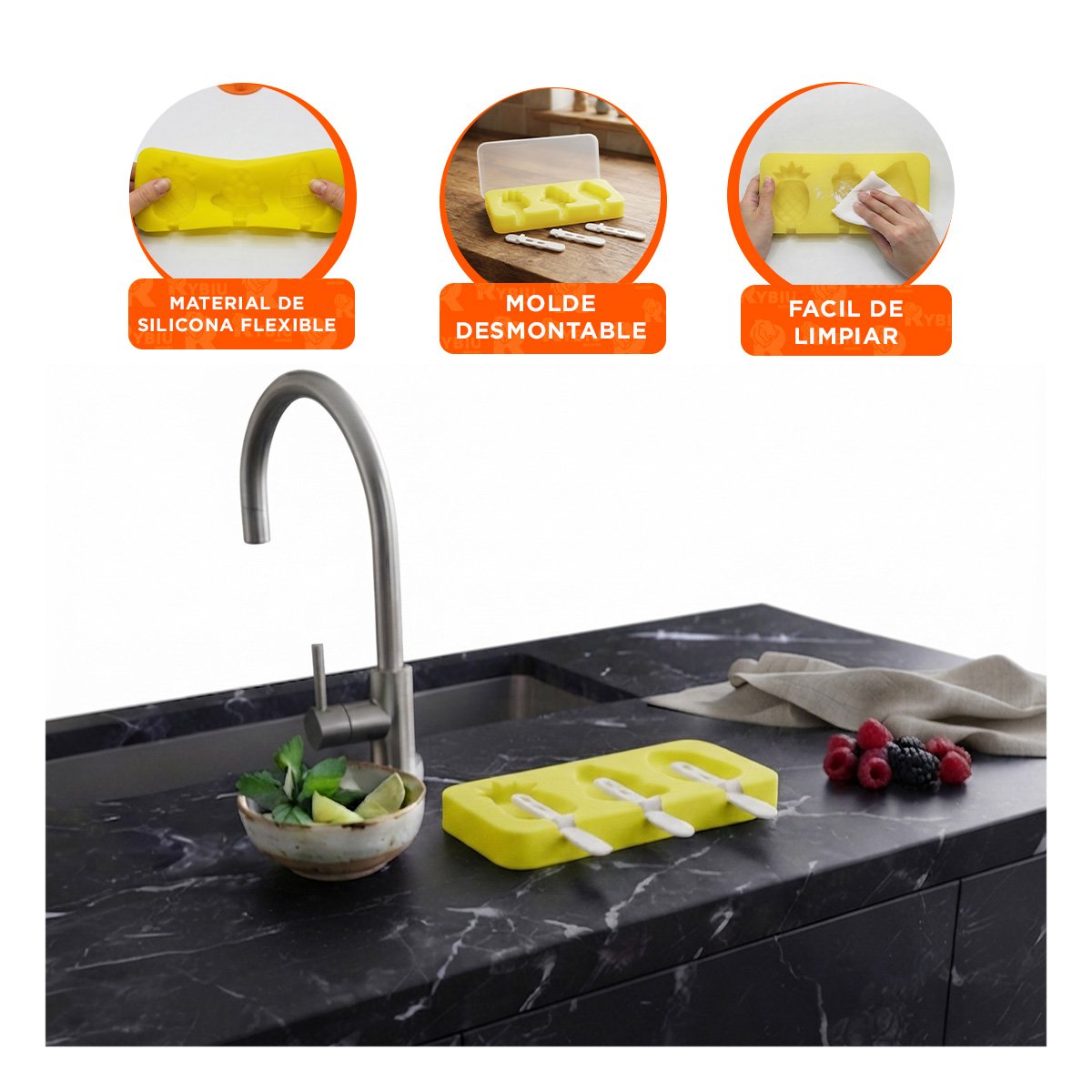 RECIPIENTE PARA PREPARAR HELADOS PIÑA UVA MANGO AMARILLO EN CASA Y PAPEL REGALO - 4