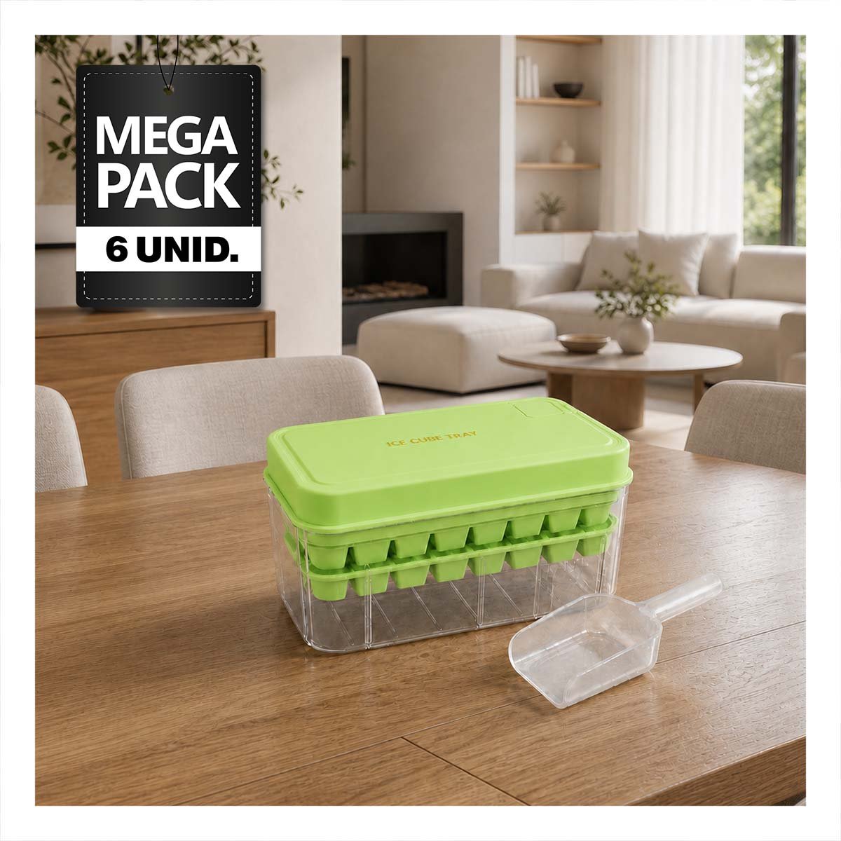 PACK6 BANDEJA DE CUBOS VERDE CON MOLDE PARA HIELO DOBLE YPAPEL REGALO - 1