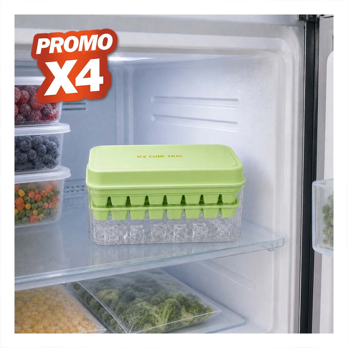 PACK4 HIELERA VERDE PARA CONGELAR CUBOS CON MOLDE DE HIELO YREGALO STICKER - 1